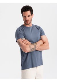 Ombre Clothing - T-shirt męski klasyczny bawełniany BASIC - ciemnoniebieski V18 OM-TSBS-0146 - XXL. Kolor: niebieski. Materiał: bawełna. Styl: klasyczny #1