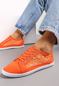 Born2be - Pomarańczowe Tenisówki z Ażurowymi Bokami Ariemessa. Okazja: do pracy, na co dzień. Zapięcie: sznurówki. Kolor: pomarańczowy. Materiał: materiał, jeans. Wzór: ażurowy. Sezon: lato. Styl: casual #1