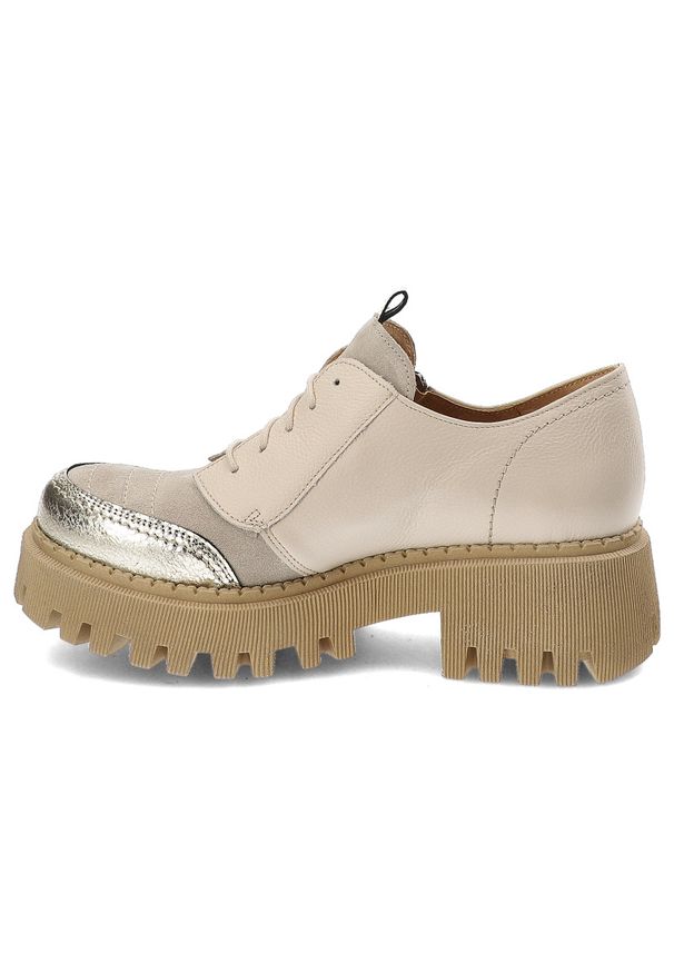 Beżowe Półbuty Maciejka Stylowe Obuwie Damskie. Okazja: na co dzień. Zapięcie: sznurówki. Kolor: beżowy. Materiał: materiał. Szerokość cholewki: normalna. Styl: elegancki