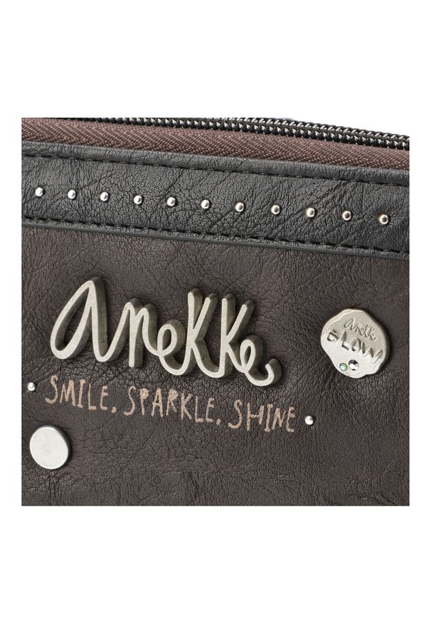 Brązowy Stylowy Portfel Damski Anekke. Kolor: brązowy. Materiał: materiał. Wzór: aplikacja