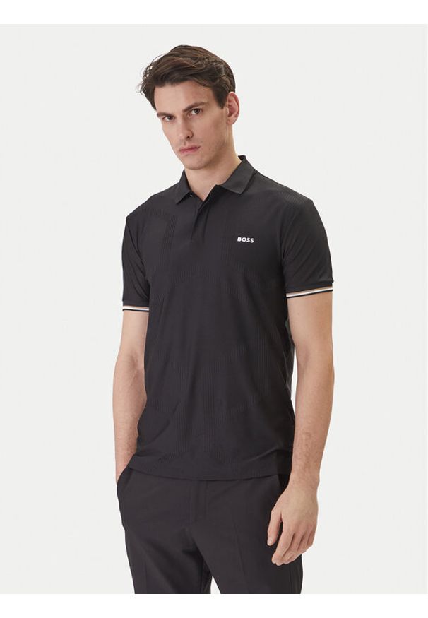 BOSS Polo Chip Hexa 50554561 Czarny Regular Fit. Typ kołnierza: polo. Kolor: czarny. Materiał: syntetyk