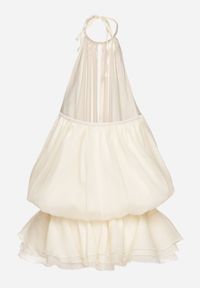 Born2be - Beżowa Sukienka z Bawełną Falbanką i Odkrytymi Plecami Firavette. Kolor: beżowy. Materiał: bawełna. Sezon: lato. Styl: elegancki #4