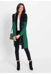 Długi sweter bez zapięcia bonprix zielono-czarny. Kolor: zielony. Długość: długie #2