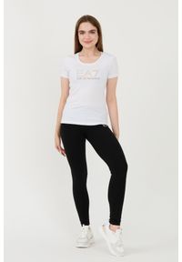 EA7 Emporio Armani - EA7 Biały damski t-shirt z cyrkoniami, Rozmiar XS. Kolor: biały