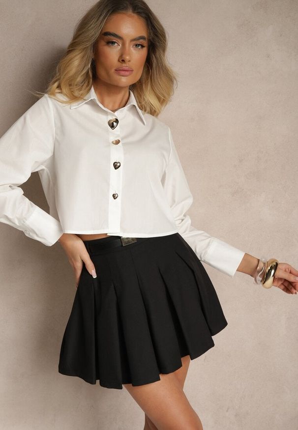 Renee - Czarne Spódnico-Spodenki High Waist z Plisowaniem Wykończone Paskiem Eviennes. Okazja: na co dzień. Stan: podwyższony. Kolor: czarny. Materiał: jedwab. Styl: klasyczny, casual