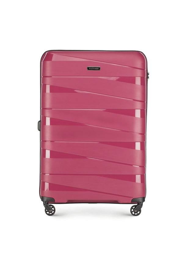 Wittchen - Duża walizka z polipropylenu z geometrycznymi tłoczeniami. Kolor: różowy. Materiał: guma. Wzór: geometria. Styl: elegancki