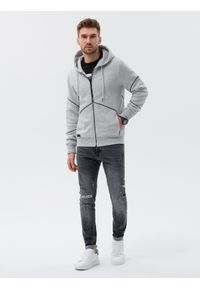 Ombre Clothing - Bluza męska rozpinana z kapturem - szary melanż V5 - Rozmiar: XL. Typ kołnierza: kaptur. Kolor: szary. Materiał: bawełna, poliester. Wzór: melanż #1