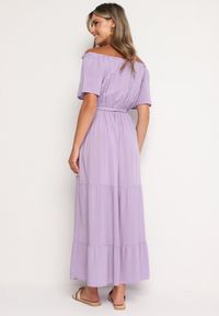Born2be - Fioletowa Sukienka z Wiskozy Telephanassa. Typ kołnierza: dekolt hiszpanka. Kolor: fioletowy. Materiał: wiskoza. Długość rękawa: krótki rękaw. Wzór: gładki. Typ sukienki: rozkloszowane. Długość: maxi #6