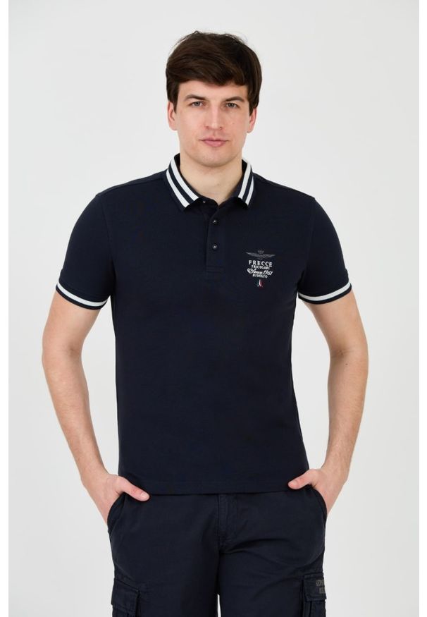 Aeronautica Militare - AERONAUTICA MILITARE Granatowe męskie polo Short Sleeve, Rozmiar M. Typ kołnierza: polo. Kolor: niebieski