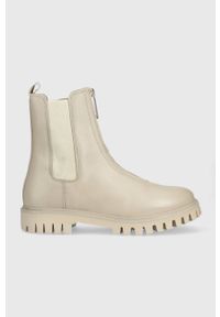 TOMMY HILFIGER - Tommy Hilfiger sztyblety Zip Boot damskie kolor beżowy na płaskim obcasie. Nosek buta: okrągły. Kolor: beżowy. Materiał: bawełna, skóra. Obcas: na obcasie. Wysokość obcasa: niski #1