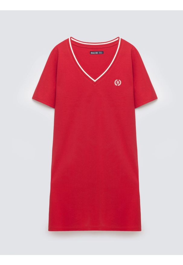 Big-Star - Sukienka damska dzianinowa z niewielkim haftem czerwona Zorkana 603. Kolor: czerwony. Materiał: dzianina. Wzór: haft. Typ sukienki: sportowe. Styl: sportowy