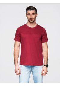 Ombre Clothing - T-shirt LOOSE FIT męski z kieszonką – czerwony V3 - Rozmiar: M. Okazja: na co dzień. Kolor: czerwony. Materiał: prążkowany, bawełna. Wzór: aplikacja. Styl: casual, klasyczny #1