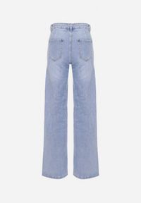 Born2be - Jasnoniebieskie Jeansowe Spodnie z Szerokimi Nogawkami i Wysokim Stanem Asanora. Stan: podwyższony. Kolor: niebieski. Materiał: jeans. Styl: klasyczny, elegancki