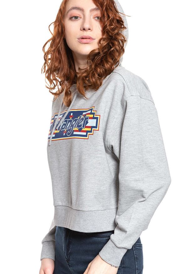 Wrangler - WRANGLER GEO HOODIE DAMSKA BLUZA Z KAPTUREM MID GREY MEL W6N3HPX37 112130792. Typ kołnierza: kaptur