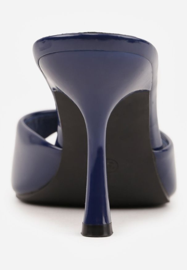 Born2be - Granatowe Klapki na Szpilce z Odkrytym Noskiem w Szpic Astranate. Kolor: niebieski. Materiał: jeans, len. Obcas: na szpilce. Styl: klasyczny, elegancki