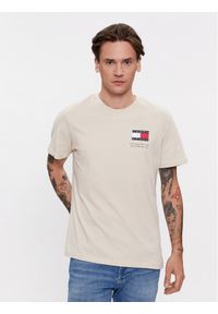 Tommy Jeans T-Shirt Essential Flag DM0DM18263 Beżowy Slim Fit. Kolor: beżowy. Materiał: bawełna