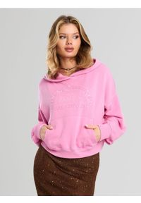 Sinsay - Bluza hoodie z haftowanym napisem - różowy. Kolor: różowy. Wzór: napisy, haft