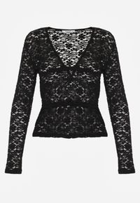 Renee - Czarna Bluzka Longsleeve z Koronki z Dekoltem w Kształcie Litery V Lerafera. Typ kołnierza: dekolt w kształcie V. Kolor: czarny. Materiał: koronka. Długość rękawa: długi rękaw. Wzór: koronka. Styl: rockowy #8