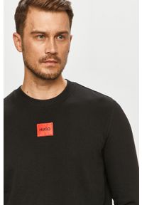 Hugo - HUGO bluza bawełniana męska kolor czarny. Kolor: czarny. Materiał: bawełna. Wzór: aplikacja #5