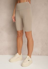 Renee - Beżowe Szorty Typu Kolarki High Waist Nalareine. Okazja: na co dzień. Stan: podwyższony. Kolor: beżowy. Styl: sportowy, casual #3