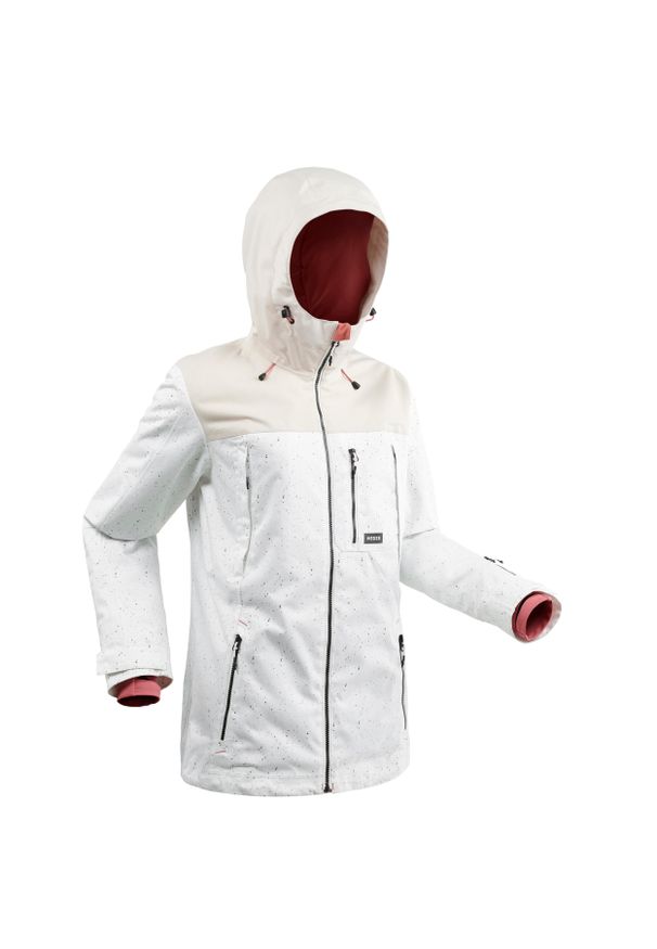 DREAMSCAPE - Kurtka snowboardowa i narciarska damska Dreamscape SNB JKT 500 AO. Kolor: biały, wielokolorowy, różowy. Materiał: puch, materiał. Długość: długie. Sport: snowboard, narciarstwo