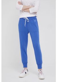 Polo Ralph Lauren spodnie damskie gładkie. Kolor: niebieski. Materiał: dzianina. Wzór: gładki