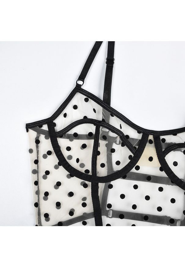 Intica - Komplet bielizny z usztywnianym biustonoszem i figami w kropki Ailish. Kolor: beżowy. Materiał: materiał. Wzór: kropki