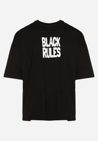 Born2be - Czarna Bawełniana Koszulka T-shirt z Nadrukiem po Obu Stronach Daven. Kolor: czarny. Materiał: bawełna. Długość rękawa: krótki rękaw. Długość: krótkie. Wzór: nadruk #5