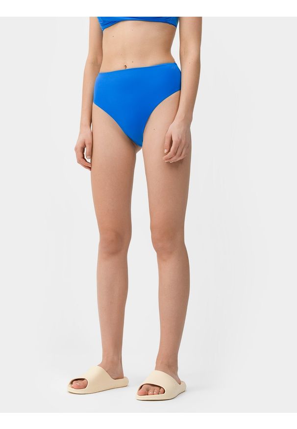 4f - 4F Dół od bikini damski S. Stan: podwyższony. Kolor: niebieski. Materiał: włókno, dzianina, materiał. Wzór: gładki
