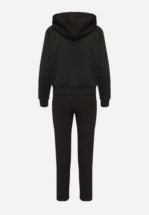 Born2be - Czarny Komplet Dresowy Rozpinana Bluza z Kapturem Spodnie z Napisami Semirwen. Kolor: czarny. Materiał: dresówka. Wzór: napisy