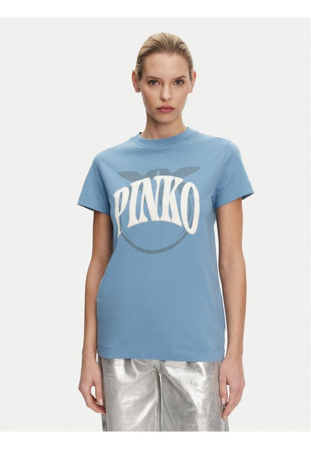 Pinko - PINKO T-Shirt Start Niebieski Regular Fit. Kolor: niebieski. Materiał: bawełna