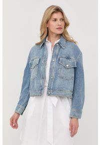 BOSS kurtka jeansowa damska przejściowa oversize. Kolor: niebieski. Materiał: jeans