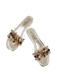 Złote Klapki S.Barski Eleganckie Płaskie Buty. Kolor: złoty. Styl: elegancki #7