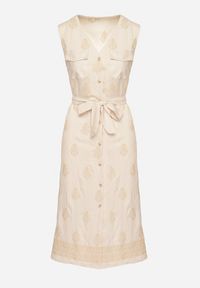 Born2be - Beżowa Wiskozowa Sukienka Koszulowa w Hafty z Paskiem Araverra. Okazja: na co dzień. Kolor: beżowy. Materiał: wiskoza. Wzór: haft. Sezon: wiosna, lato. Typ sukienki: koszulowe. Styl: klasyczny, casual, elegancki #7