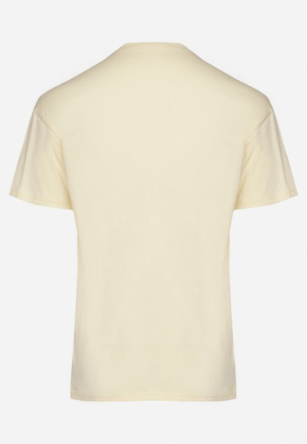 Born2be - Jasnożółty T-shirt z Bawełny z Cyrkoniowym Nadrukiem Sovtebia. Okazja: na co dzień. Kolor: żółty. Materiał: bawełna. Wzór: nadruk. Sezon: lato. Styl: casual, klasyczny