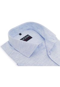 Modini - Błękitna koszula męska z krótkim rękawem - melanż DK5. Kolor: niebieski. Materiał: tkanina, poliester, bawełna. Długość rękawa: krótki rękaw. Długość: krótkie. Wzór: melanż #1