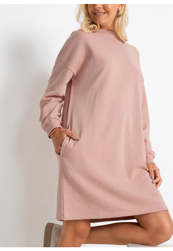 bonprix - Sukienka dresowa oversized. Kolor: różowy. Materiał: dresówka. Długość: mini