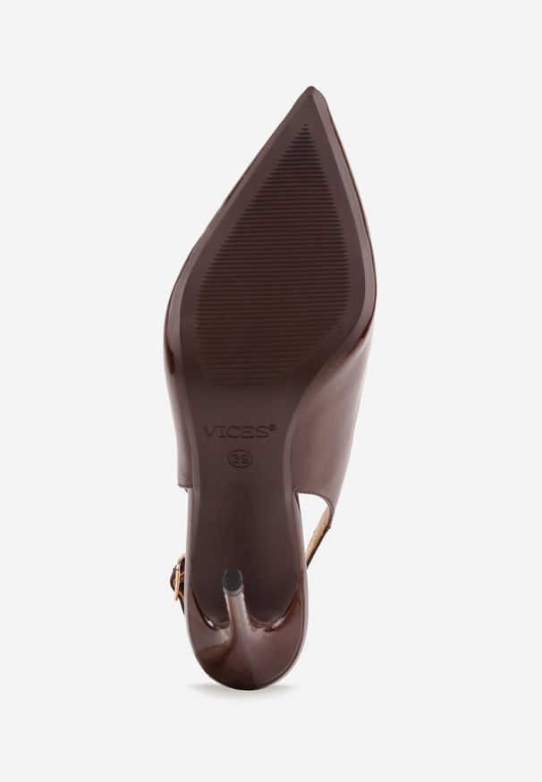 Renee - Brązowe Szpilki Slingback VICES z Lakierowanym Połyskiem i Skórzaną Wkładką Marinja. Nosek buta: szpiczasty. Kolor: brązowy. Materiał: skóra, lakier. Obcas: na szpilce. Styl: wizytowy, elegancki