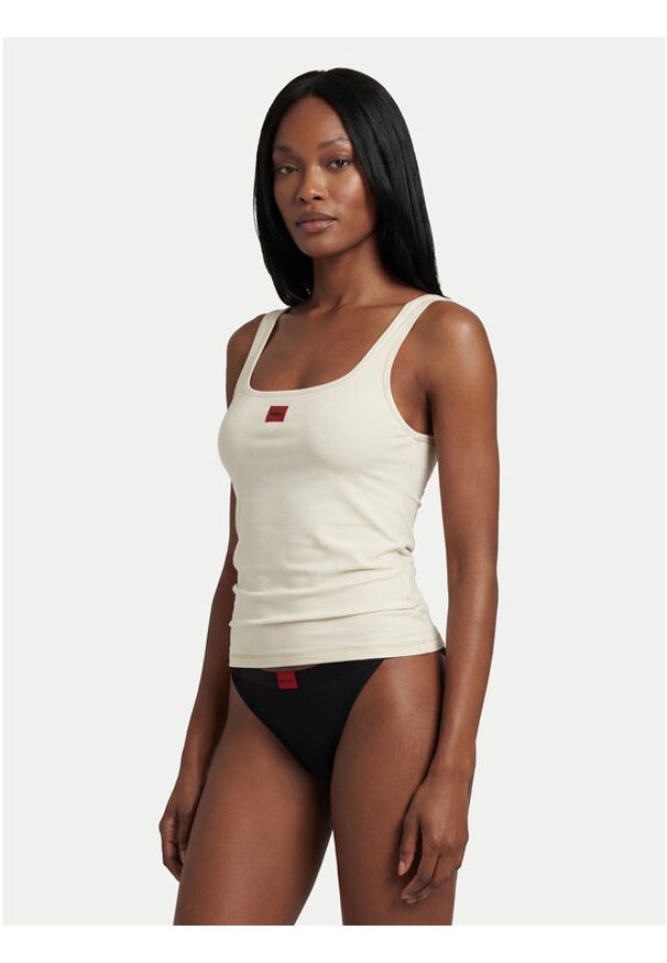 Hugo - HUGO Top 50557181 Beżowy Regular Fit. Kolor: beżowy. Materiał: syntetyk