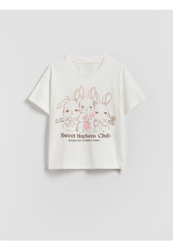 Reserved - T-shirt z nadrukiem - kremowy. Kolor: kremowy. Materiał: bawełna. Wzór: nadruk