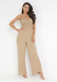 Born2be - Ciemnobeżowy Wiskozowy Kombinezon z Długimi Nogawkami na Ramiączkach Macilles. Kolor: beżowy. Materiał: wiskoza. Długość rękawa: na ramiączkach. Długość: długie #1