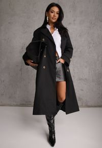 Renee - Czarny Płaszcz Trencz z Bawełny i Wiskozy z Wiązanym Paskiem i Klapą Lissien. Kolor: czarny. Materiał: wiskoza, bawełna #5