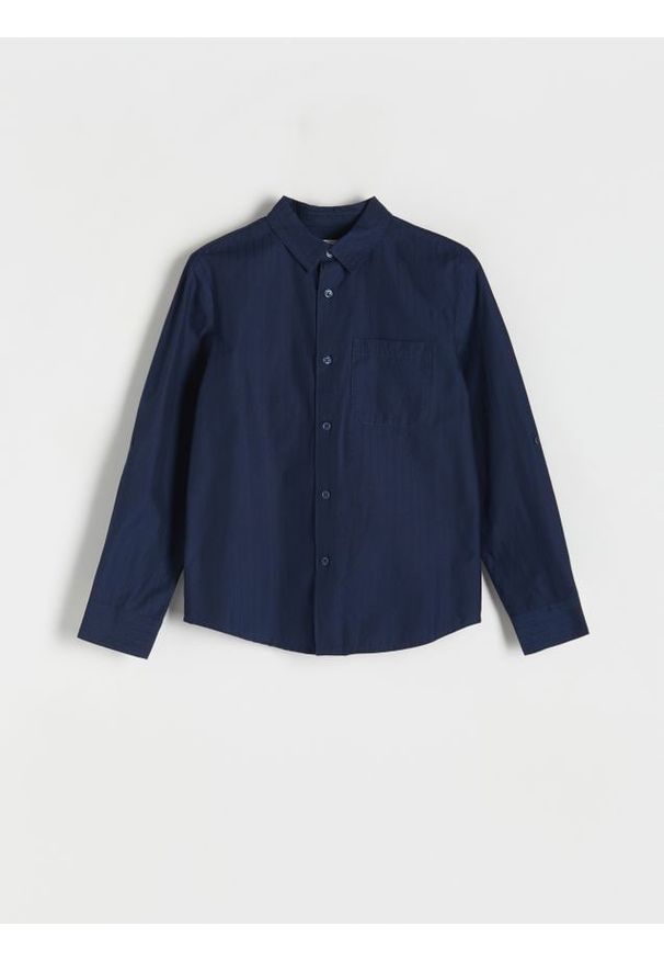 Reserved - Bawełniania koszula - granatowy. Kolor: niebieski. Materiał: bawełna, tkanina. Styl: klasyczny