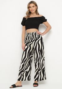 Born2be - Czarno-Białe Szerokie Spodnie z Wysokim Stanem z Paskami Lisavitia. Okazja: na co dzień. Stan: podwyższony. Kolor: czarny. Styl: elegancki, casual #6
