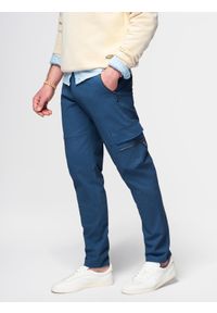 Ombre Clothing - Męskie spodnie cargo STRAIGHT LEG z zapinanymi na zamek kieszeniami – ciemnoniebieskie V1 - Rozmiar: XXL. Kolor: niebieski. Materiał: elastan, bawełna, materiał. Styl: elegancki #1