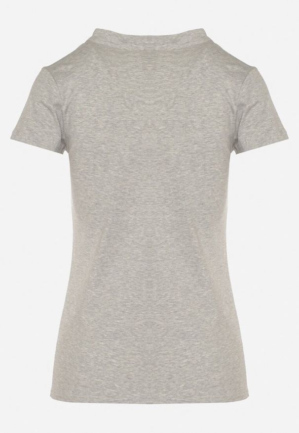 Born2be - Szary T-shirt Koszulka z Bawełny z Metalicznymi Guzikami Cariena. Okazja: na co dzień. Typ kołnierza: dekolt w kształcie V. Kolor: szary. Materiał: bawełna. Styl: casual