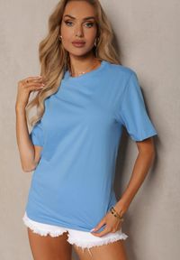 Renee - Jasnoniebieska Koszulka T-shirt Bawełniany o Klasycznym Fasonie Wasella. Okazja: na co dzień. Kolor: niebieski. Materiał: bawełna. Styl: klasyczny #5