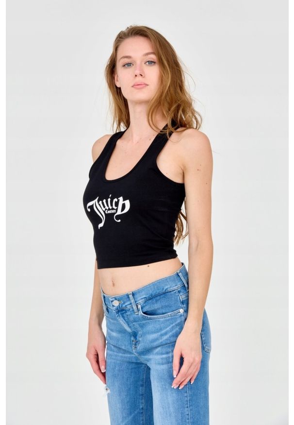 Juicy Couture - JUICY COUTURE Czarny damski tank top Chrishell, Rozmiar S. Kolor: czarny. Materiał: bawełna