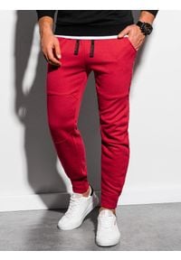 Ombre Clothing - Spodnie męskie dresowe joggery P919 - czerwone - XXL. Kolor: czerwony. Materiał: dresówka. Wzór: nadruk #4