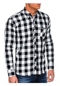 Ombre Clothing - Koszula męska w kratę z długim rękawem K282 - czarna - XXL. Kolor: czarny. Materiał: poliester, bawełna. Długość rękawa: długi rękaw. Długość: długie. Styl: klasyczny